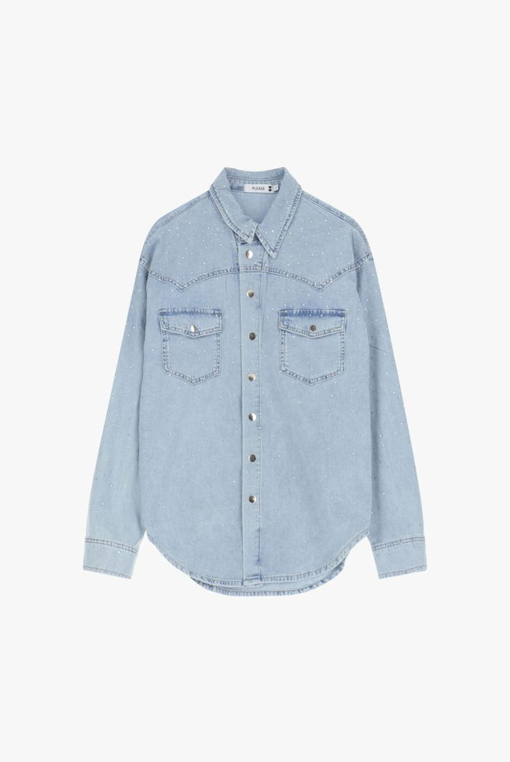 CAMISA PLEASE JEANS COM STRASS E BOLSOS - Carla Valente