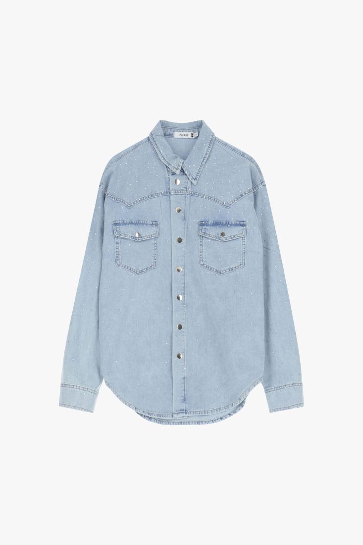 CAMISA PLEASE JEANS COM STRASS E BOLSOS - Carla Valente