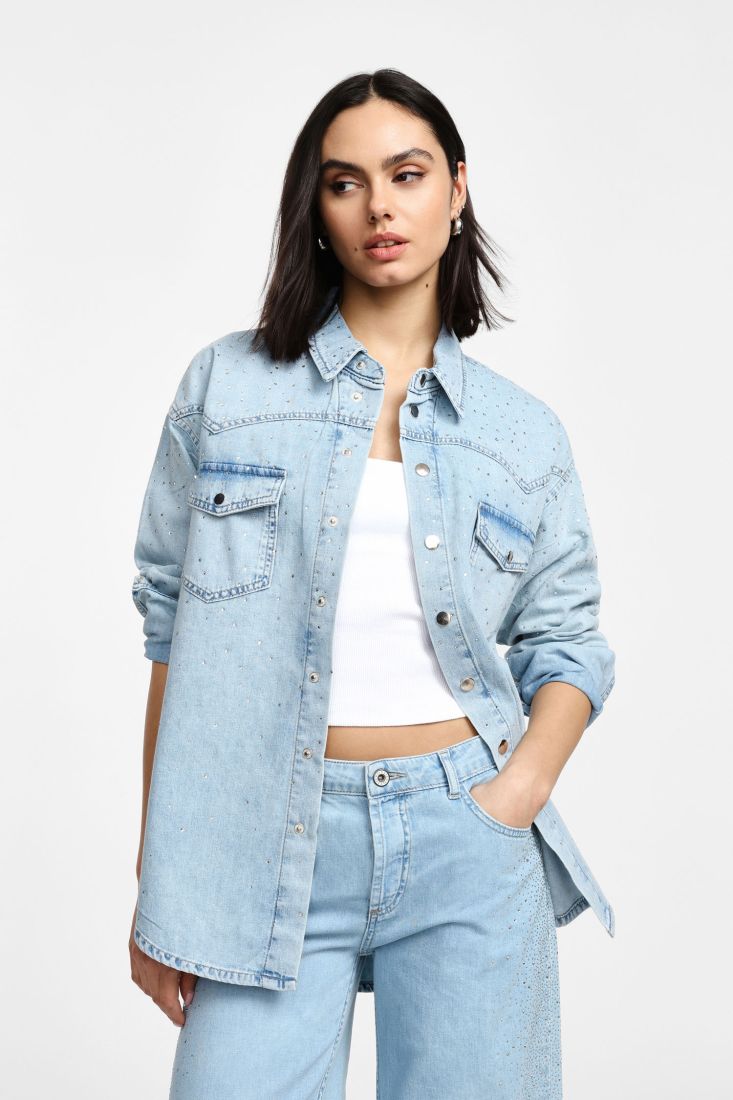 CAMISA PLEASE JEANS COM STRASS E BOLSOS - Carla Valente