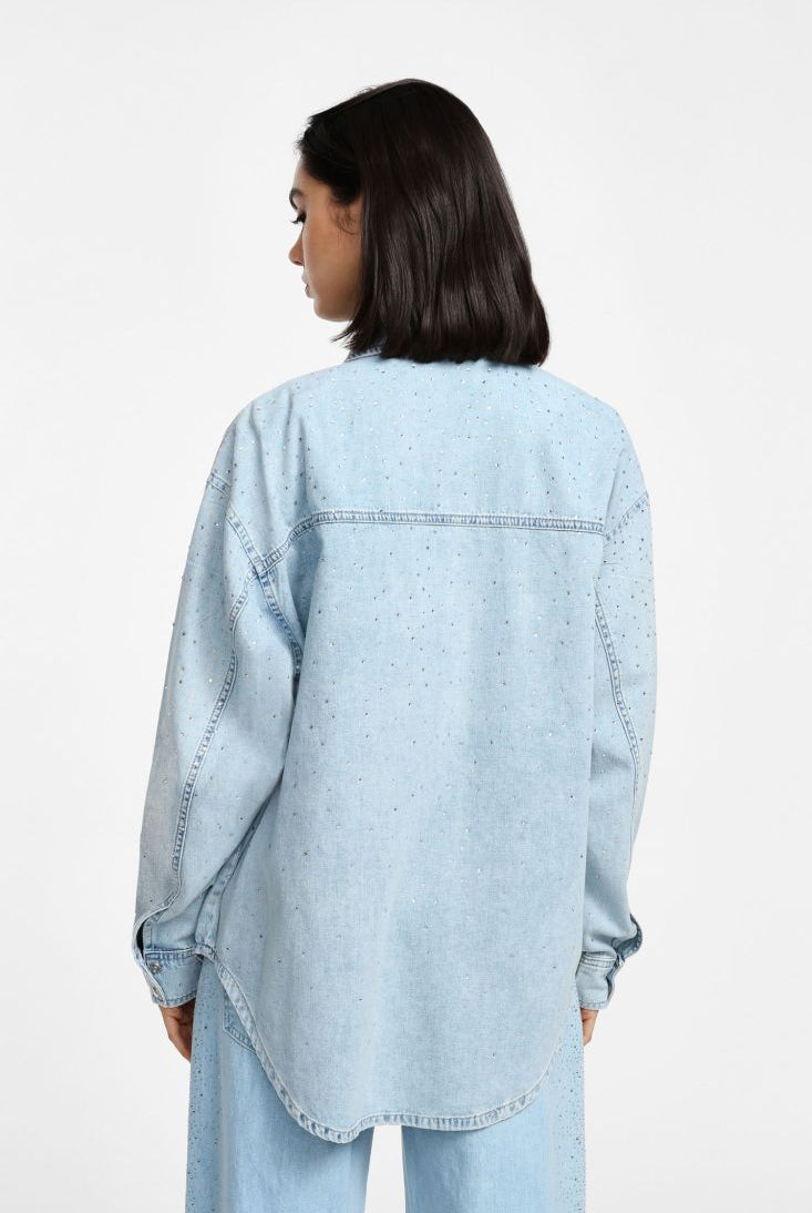 CAMISA PLEASE JEANS COM STRASS E BOLSOS - Carla Valente