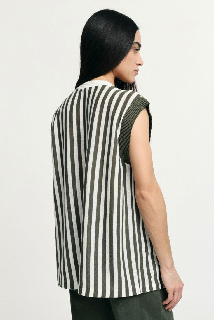 TOP PLEASE LISTRADO MANGA CAVA DRAPEADO - Carla Valente
