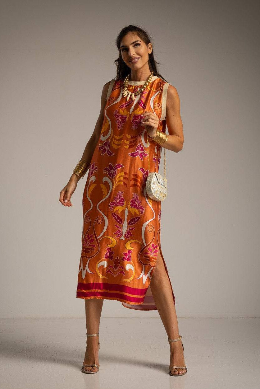 VESTIDO ALBNS DE CETIM ESTAMPADO LIS - Carla Valente