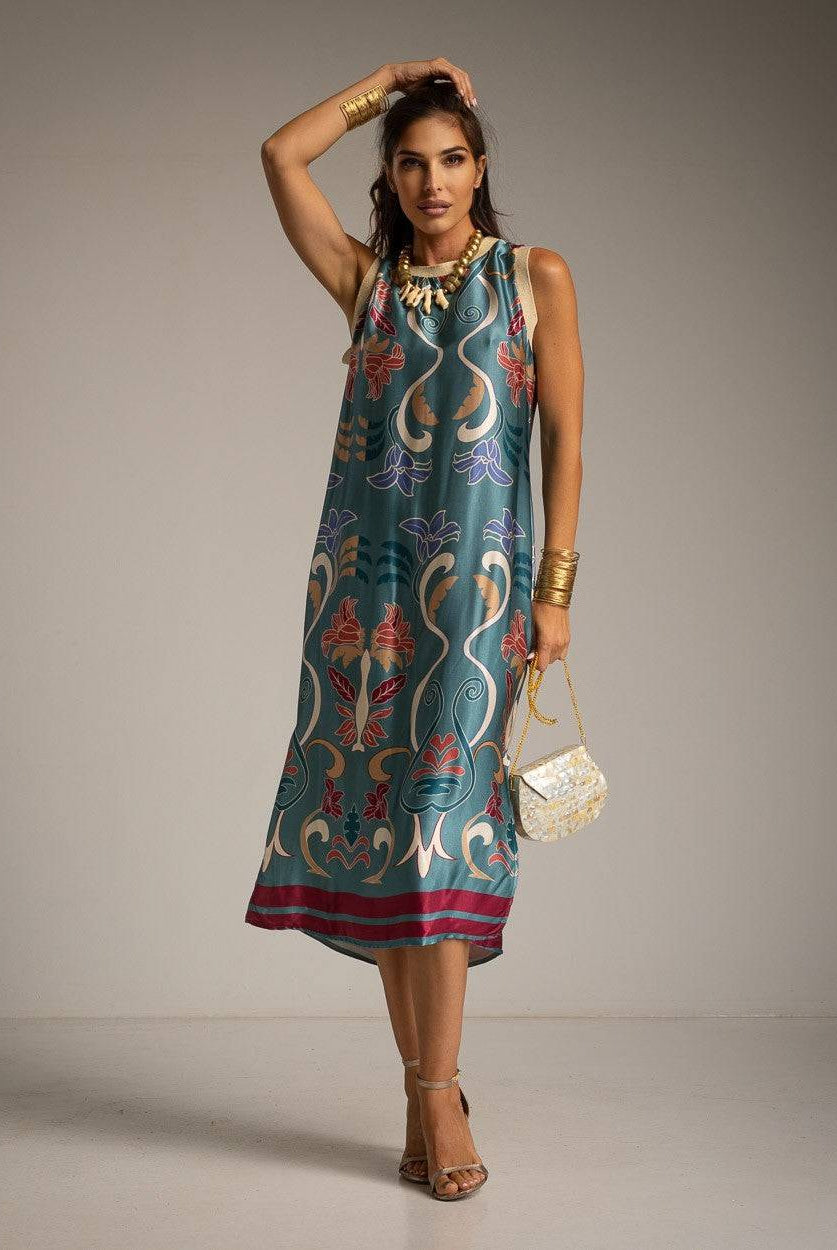 VESTIDO ALBNS DE CETIM ESTAMPADO LIS - Carla Valente