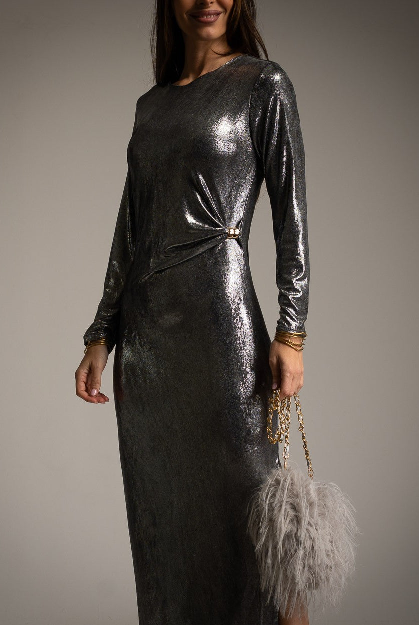 VESTIDO ALBNS METALIZADO DRAPEADO LATERAL - Carla Valente