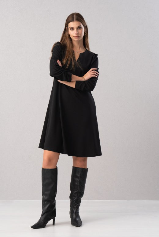 VESTIDO FERRACHE COM PORMENOR FRANZIDO NA MANGA - Carla Valente