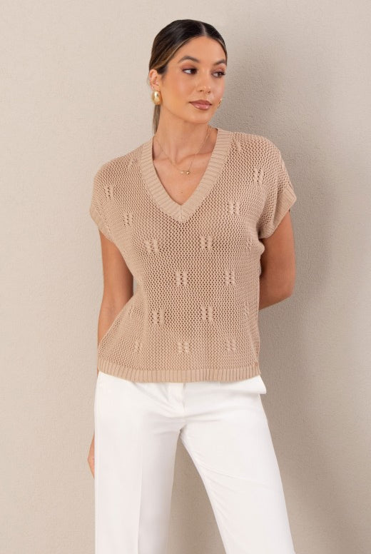 CAMISOLA FERRACHE DE MALHA PERFURA COM DETALHE TRABALHADO - Carla Valente