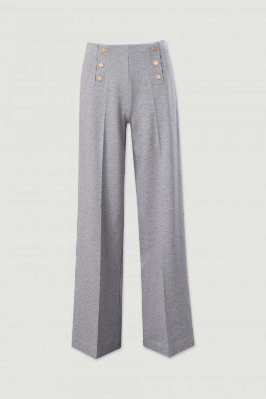 CALÇA FERRACHE DE MALHA WIDE LEG COM CINTO ELÁSTICO NO INTERIOR - Carla Valente