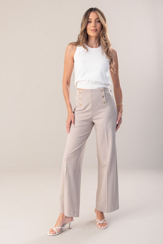 CALÇA FERRACHE DE MALHA WIDE LEG COM CINTO ELÁSTICO NO INTERIOR - Carla Valente