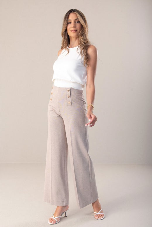 CALÇA FERRACHE DE MALHA WIDE LEG COM CINTO ELÁSTICO NO INTERIOR - Carla Valente