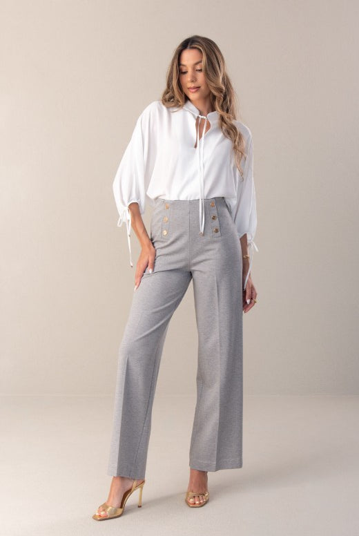 CALÇA FERRACHE DE MALHA WIDE LEG COM CINTO ELÁSTICO NO INTERIOR - Carla Valente