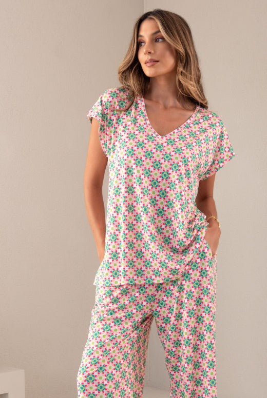 TÚNICA FERRACHE EM MALHA COM ESTAMPADO GEOMÁTRICO DEC V - Carla Valente