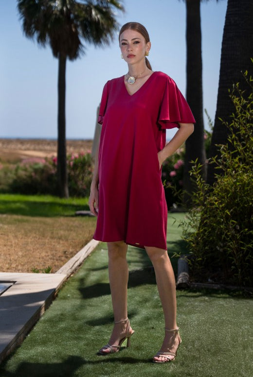 VESTIDO FERRACHE CURTO FLUÍDO COM MANGA EM FOLHO - Carla Valente