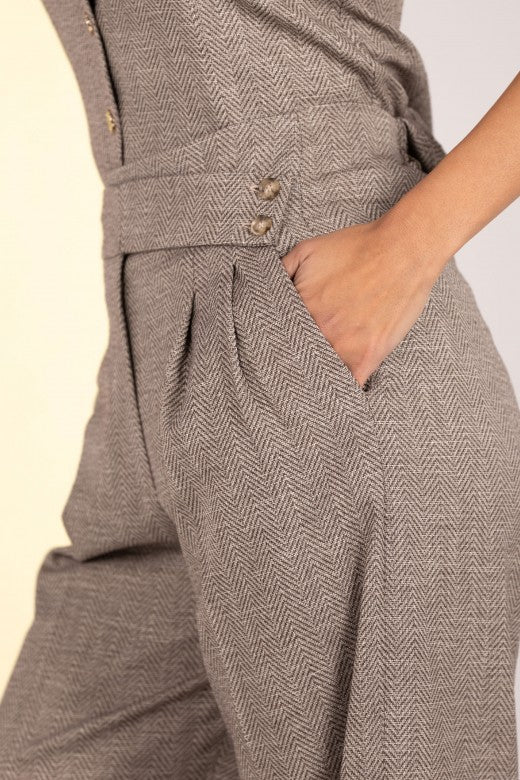 CALÇA FERRACHE WIDE LEG TWEED C/PREGAS CINTURA ELASTICA - Carla Valente