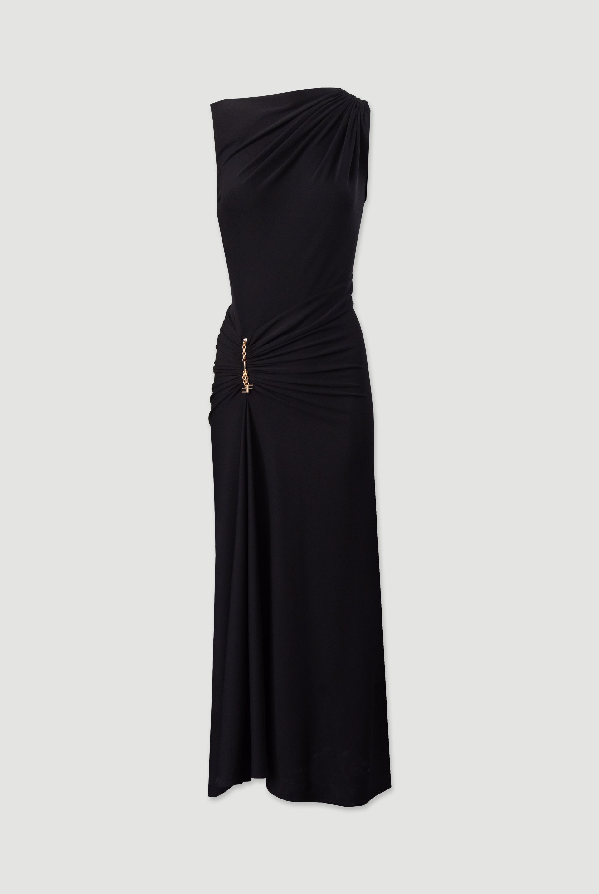 VESTIDO FERRACHE COMPRIDO ASSIMÉTRICO COM DETALHE FRANZIDO - Carla Valente