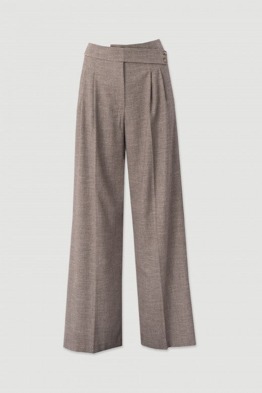 CALÇA FERRACHE WIDE LEG TWEED C/PREGAS CINTURA ELASTICA - Carla Valente