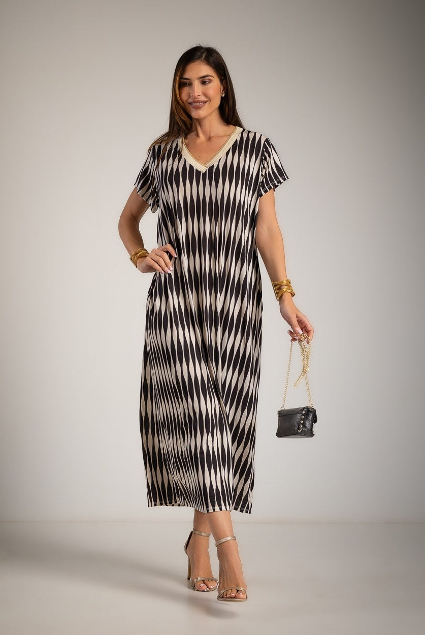 VESTIDO ALBNS OVERSIZE LYCRA FRIA DAMERO LUREX - Carla Valente