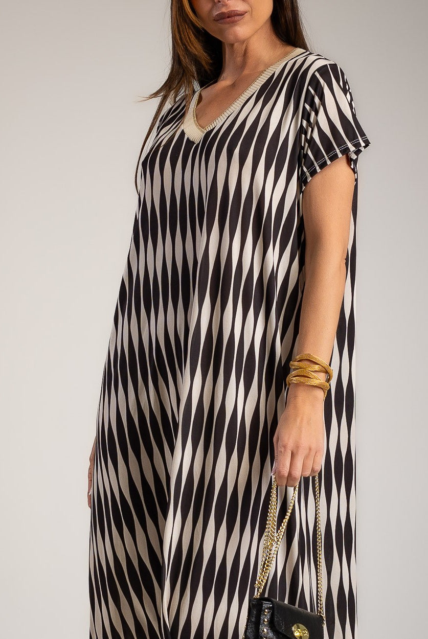 VESTIDO ALBNS OVERSIZE LYCRA FRIA DAMERO LUREX - Carla Valente