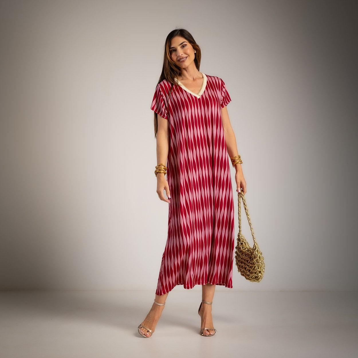 VESTIDO ALBNS OVERSIZE LYCRA FRIA DAMERO LUREX - Carla Valente