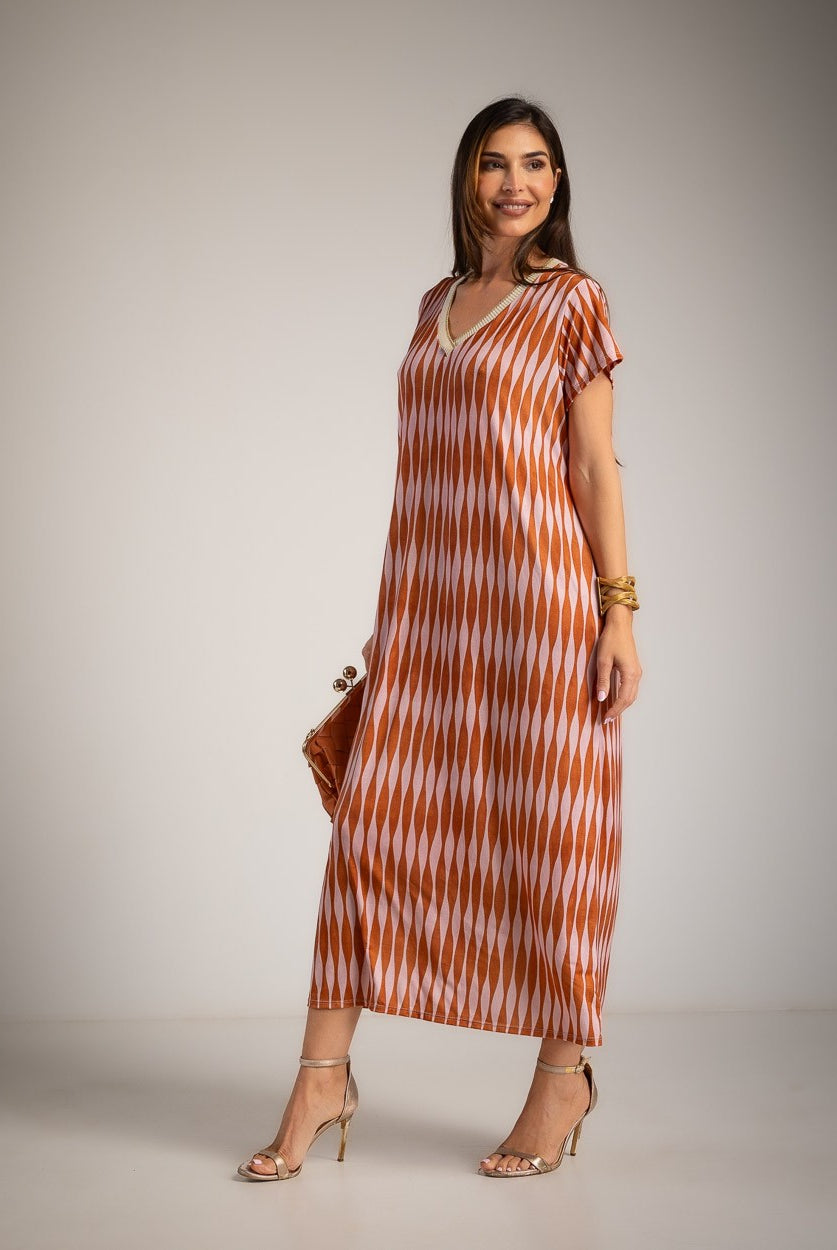VESTIDO ALBNS OVERSIZE LYCRA FRIA DAMERO LUREX - Carla Valente