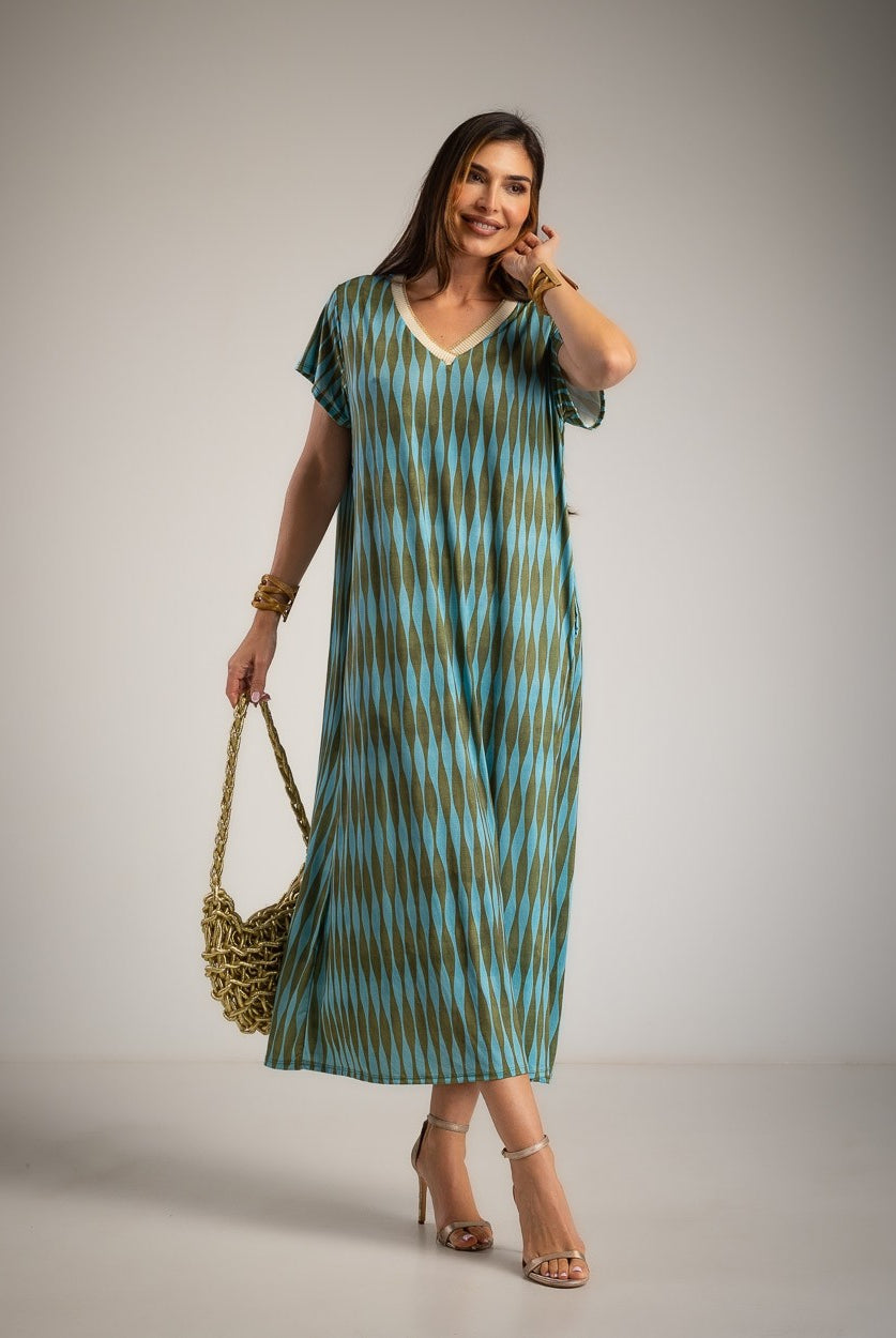 VESTIDO ALBNS OVERSIZE LYCRA FRIA DAMERO LUREX - Carla Valente