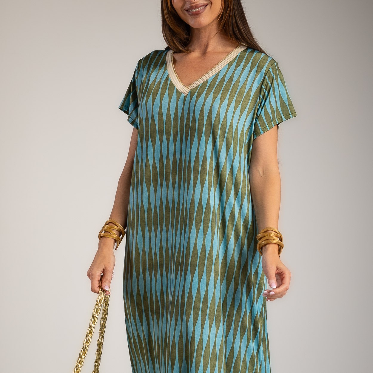 VESTIDO ALBNS OVERSIZE LYCRA FRIA DAMERO LUREX - Carla Valente