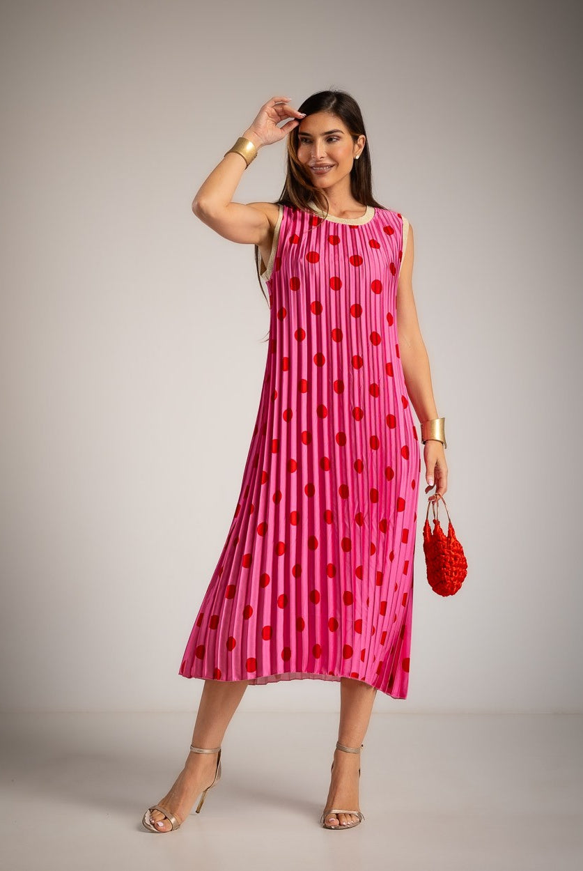 VESTIDO ALBNS PLISSADO POLKA DOTS VIVO LUREX - Carla Valente