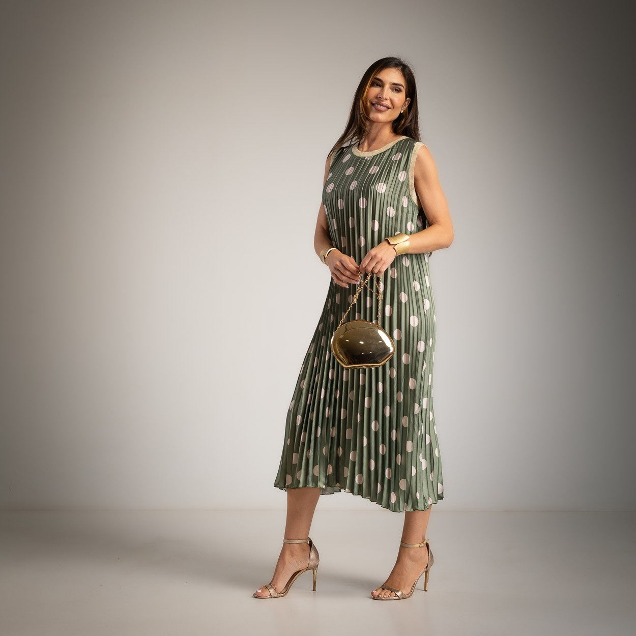 VESTIDO ALBNS PLISSADO POLKA DOTS VIVO LUREX - Carla Valente