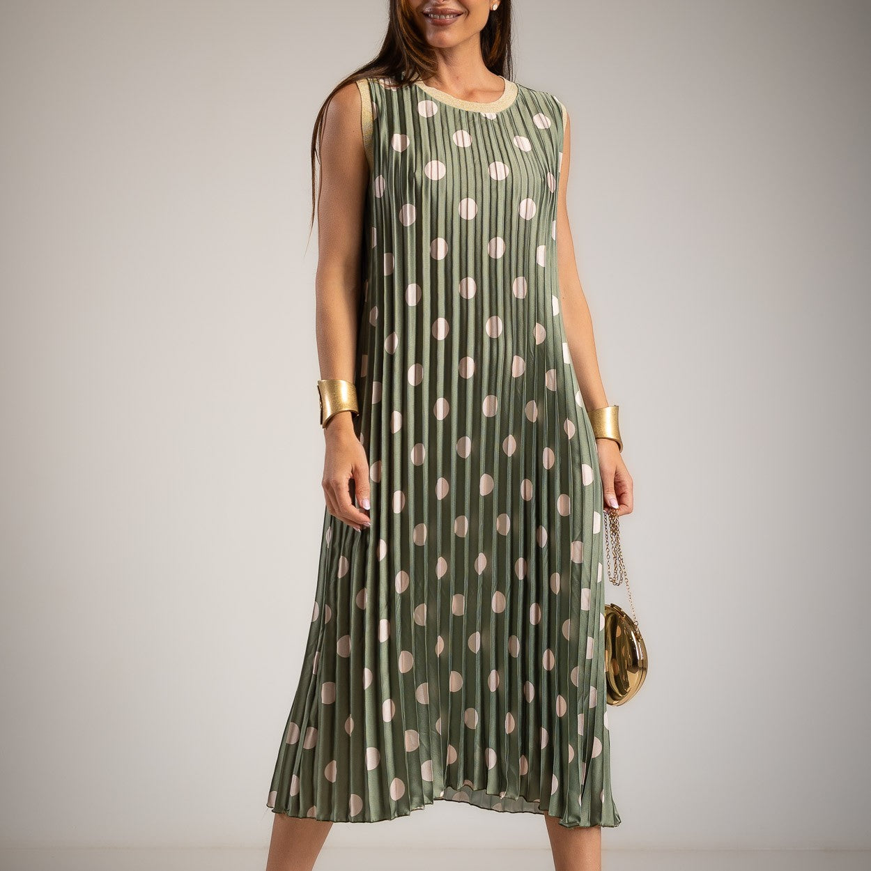 VESTIDO ALBNS PLISSADO POLKA DOTS VIVO LUREX - Carla Valente