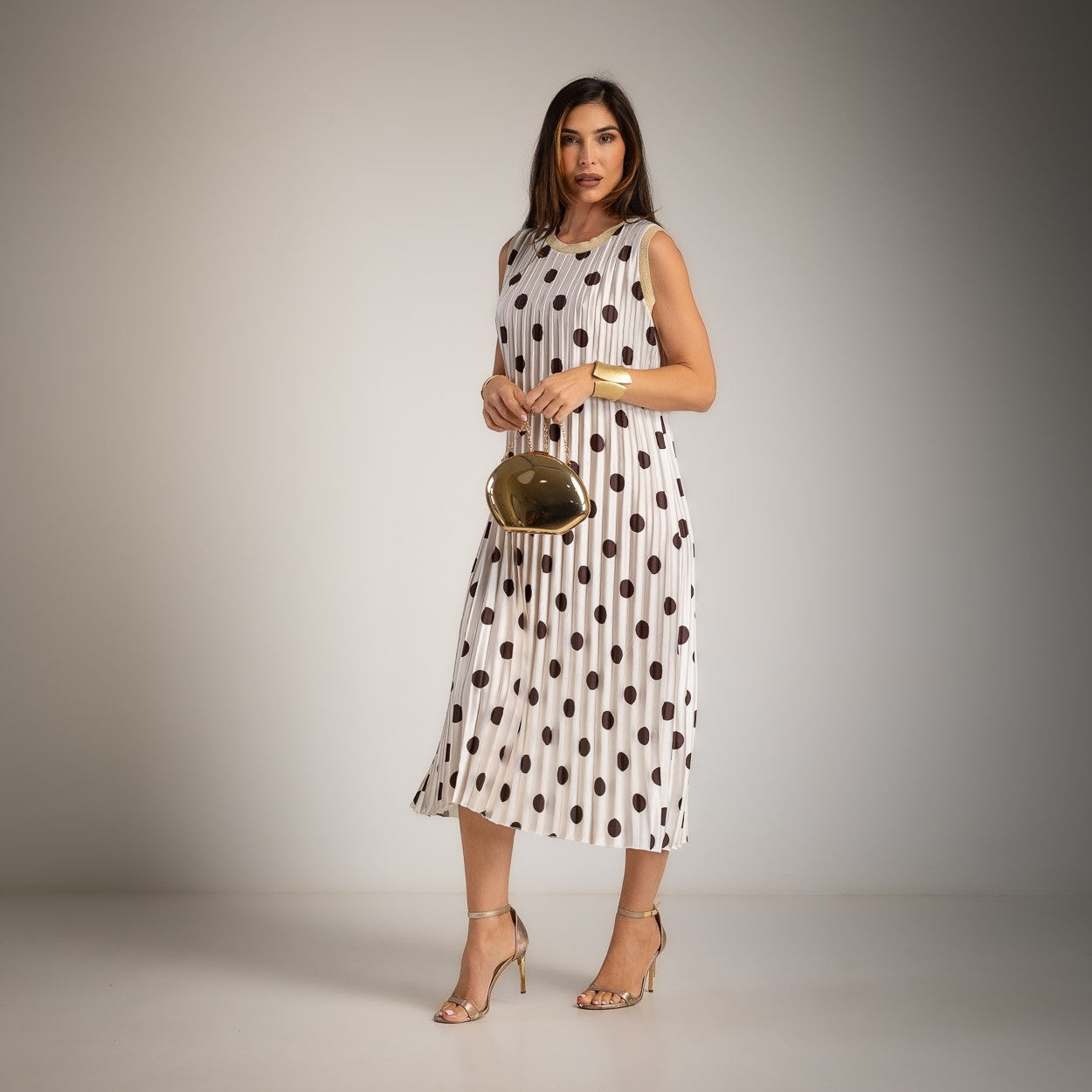 VESTIDO ALBNS PLISSADO POLKA DOTS VIVO LUREX - Carla Valente