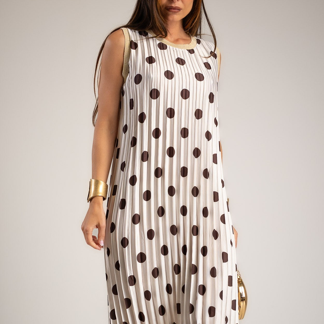 VESTIDO ALBNS PLISSADO POLKA DOTS VIVO LUREX - Carla Valente