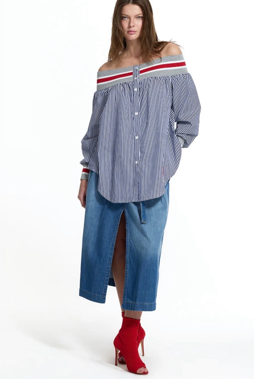 BLUSA VDR DECOTE CANOA CANELADO AS RISCAS - Carla Valente