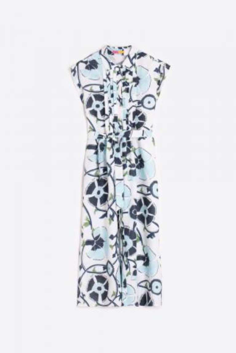 VESTIDO VILAGALLO JARETAS FLOR AZUL LINO PRINT - Carla Valente
