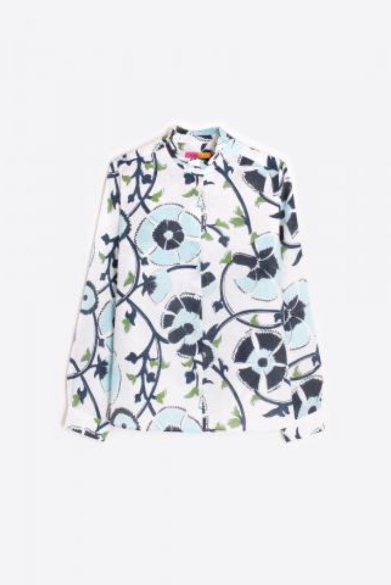 CAMISA VILAGALLO ANDY FLOR AZUL LINO PRINT - Carla Valente