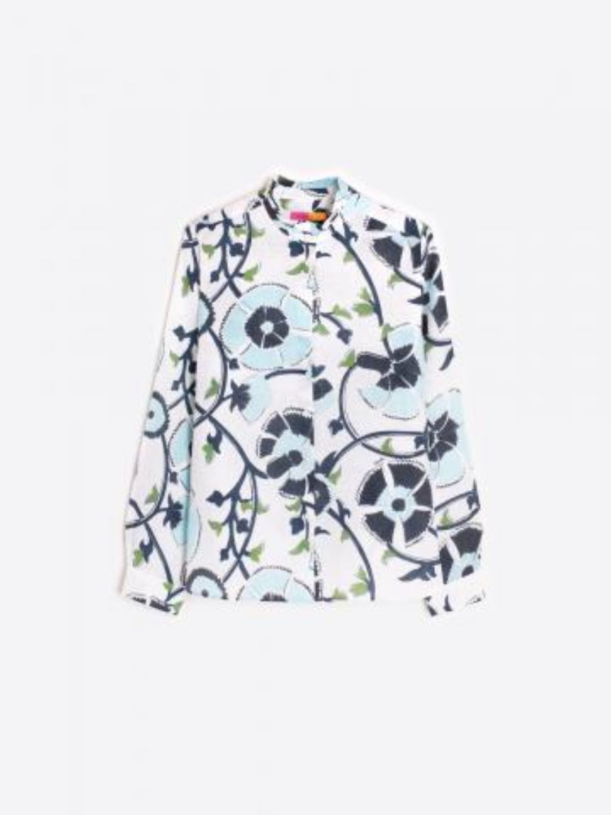 CAMISA VILAGALLO ANDY FLOR AZUL LINO PRINT - Carla Valente
