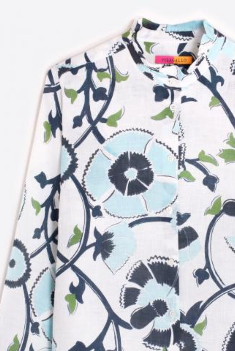CAMISA VILAGALLO ANDY FLOR AZUL LINO PRINT - Carla Valente