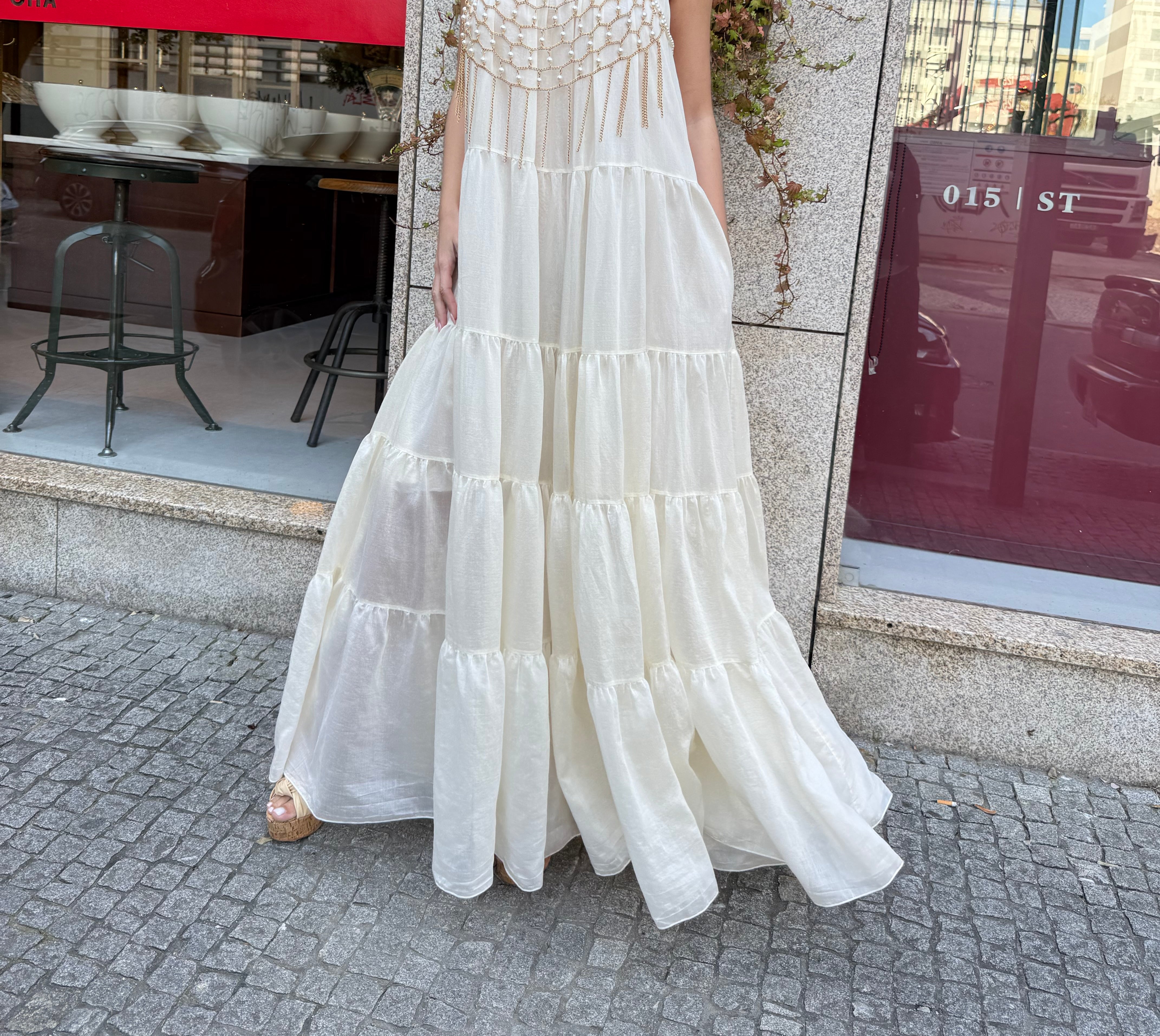 VESTIDO PHO FIRENZE LONGO DECOTE CANOA COM LUREX - Carla Valente