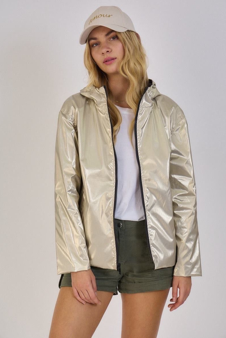 PARKA APRIL CURTA TECIDO IMPERMEÁVEL REVERSÍVEL COM CARAPUÇO - Carla Valente