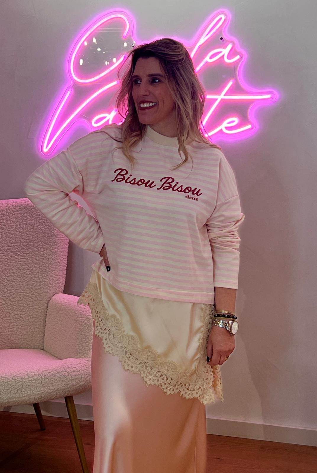 SWEAT DIXIE LISTRADA C/ RENDA BISOU - Carla Valente