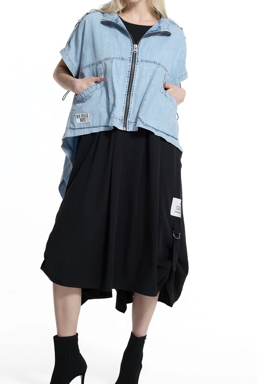 CAMISA VDR ASSIMÉTRICA JEANS COM ZIPER - Carla Valente