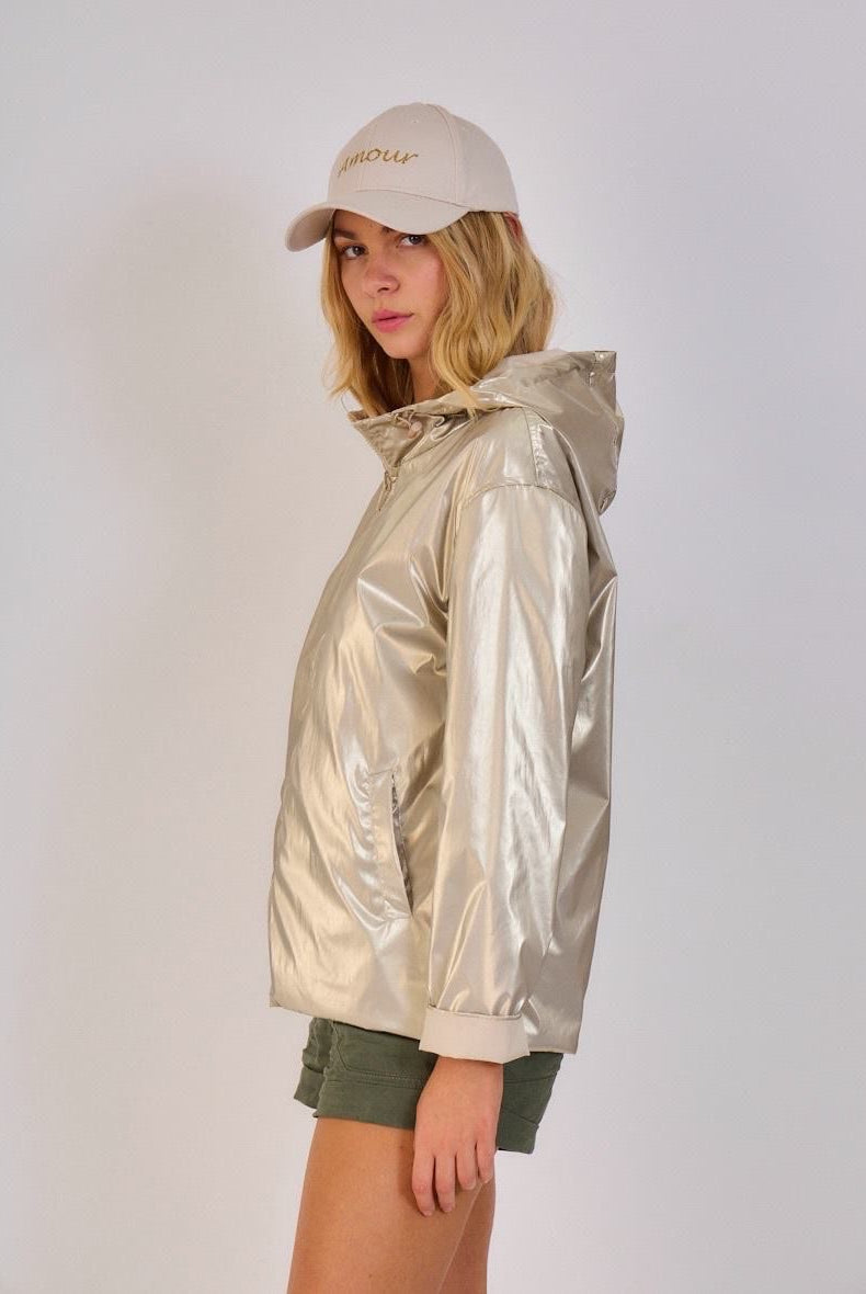 PARKA APRIL CURTA TECIDO IMPERMEÁVEL REVERSÍVEL COM CARAPUÇO - Carla Valente