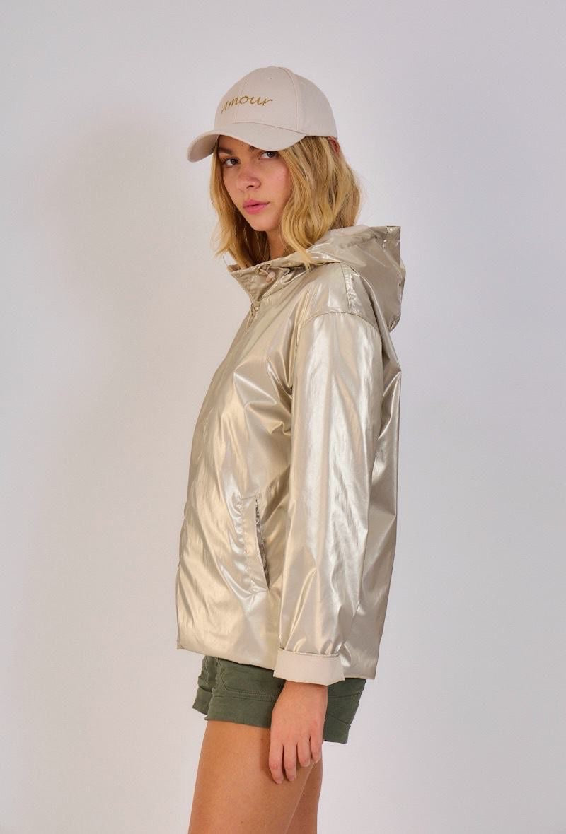 PARKA APRIL CURTA TECIDO IMPERMEÁVEL REVERSÍVEL COM CARAPUÇO - Carla Valente