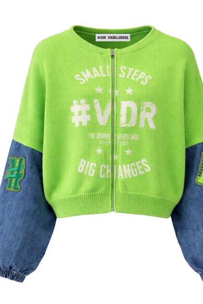 CASACO VDR DE MALHA COM MANGA EM JEANS - Carla Valente