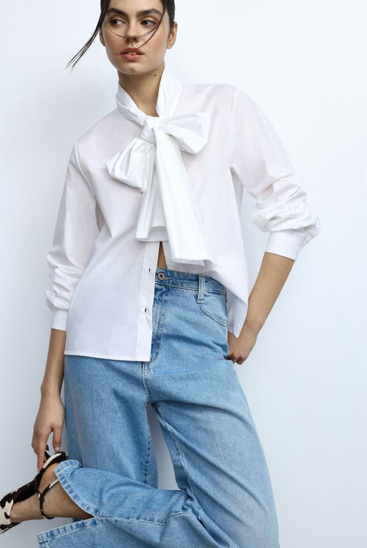CAMISA PLEASE COM MANGA COMPRIDA E LAÇO - Carla Valente