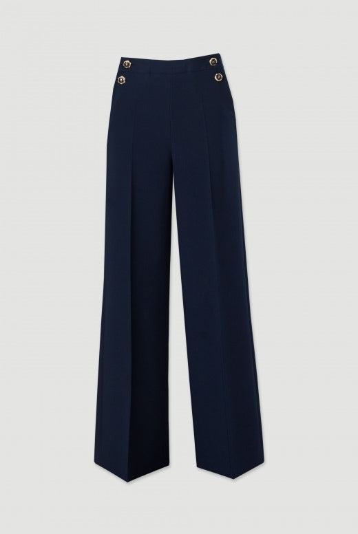 CALÇA FERRACHE WIDE LEG COM DETALHE BOTÃO PERSONALIZADO - Carla Valente