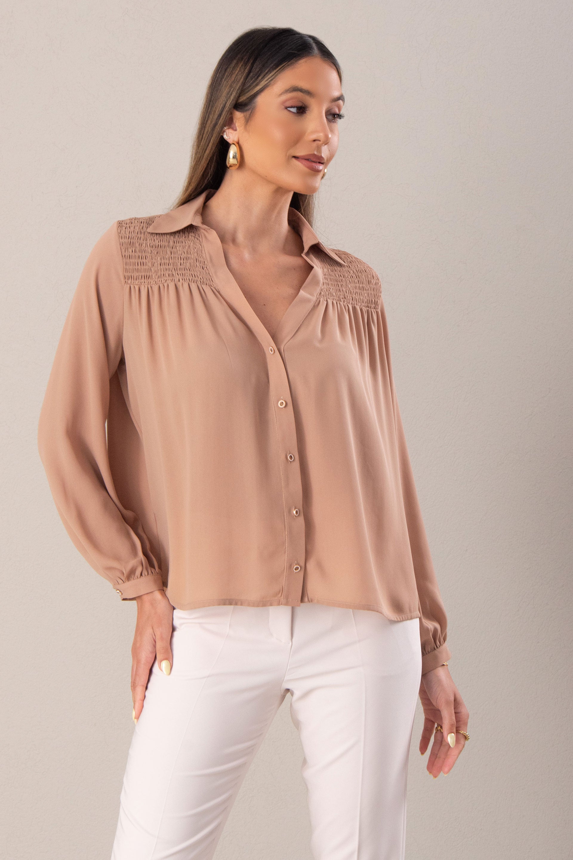 BLUSA FERRACHE EM BICO COM FRANZIDO - Carla Valente