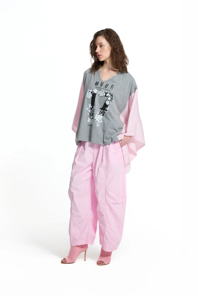 T-SHIRT VDR DECOTE EM V 17 FLORIDO COM MANGA AS RISCAS - Carla Valente