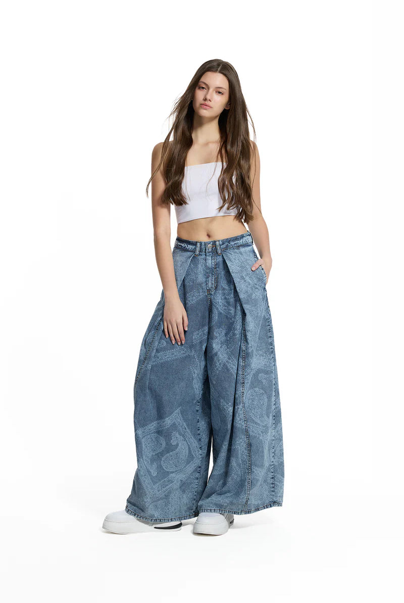 CALÇAS VDR WIDE LEG ESTAMPADA COM PINÇAS - Carla Valente