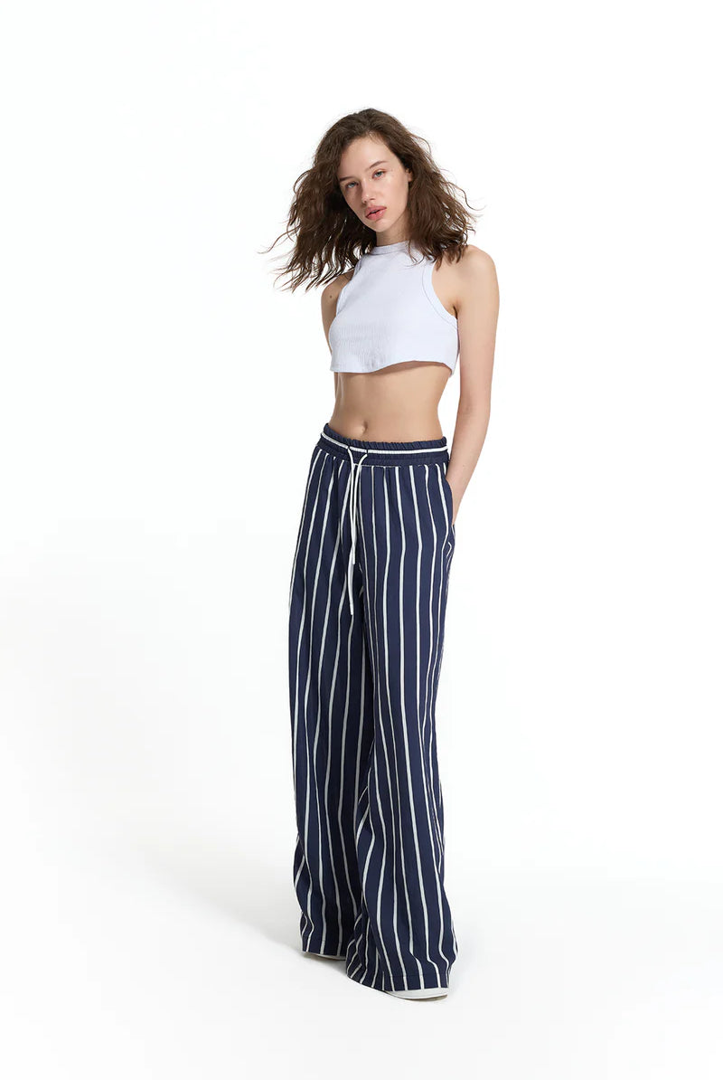 CALÇAS VDR WIDE LEG RISCAS CINTA COM ELÁSTICO COM CORDÃO - Carla Valente