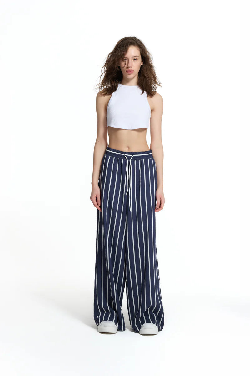 CALÇAS VDR WIDE LEG RISCAS CINTA COM ELÁSTICO COM CORDÃO - Carla Valente
