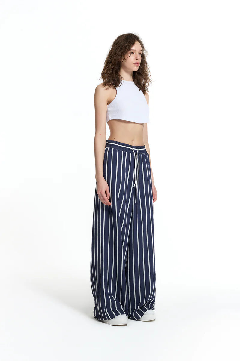 CALÇAS VDR WIDE LEG RISCAS CINTA COM ELÁSTICO COM CORDÃO - Carla Valente